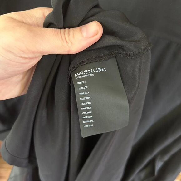 Club Monaco 0 Black Silk Dress Pleated Collared Full Length Long Sleeves - Picture 8 of 9